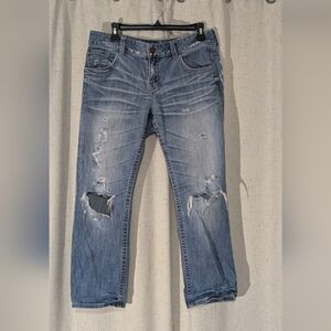 Express Jeans Vintage Women's Distressed Blue Boyfriend Cropped Jeans